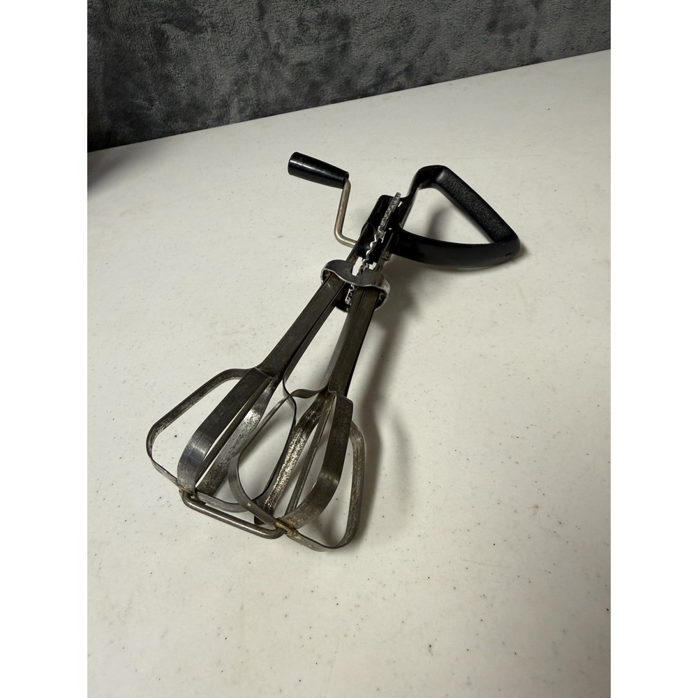 Vintage EKCO Egg Beater vintage Mixer Hand Held Stainless Steel USA Black
